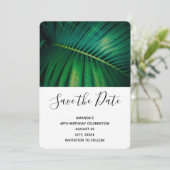 Green Leaf Palm Frond Closeup Foto Birthday Save The Date (Staand voorkant)