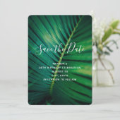 Green Leaf Palm Frond Closeup Foto Birthday Save The Date (Staand voorkant)