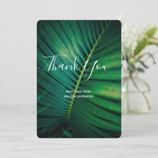 Green Leaf Palm Frond Closeup Foto Dank u Bedankkaart (Staand voorkant)