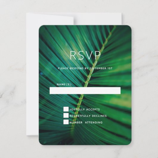 Green Leaf Palm Frond Closeup Photo Wedding RSVP Kaartje (Voorkant)