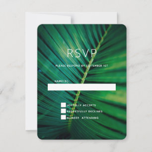 Green Leaf Palm Frond Closeup Photo Wedding RSVP Kaartje