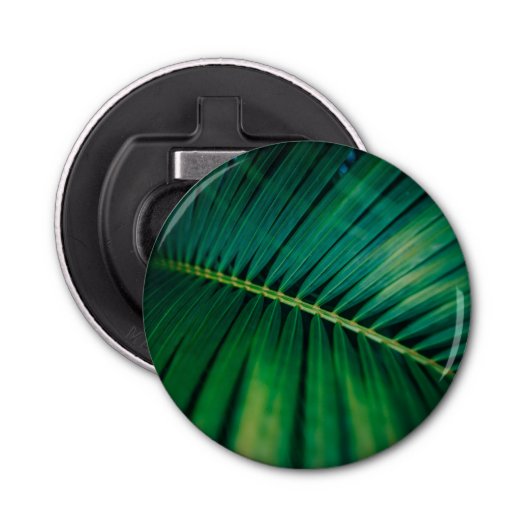 Green Leaf Palm Frond Tropische Natuur Foto Button Flesopener (Voorkant)