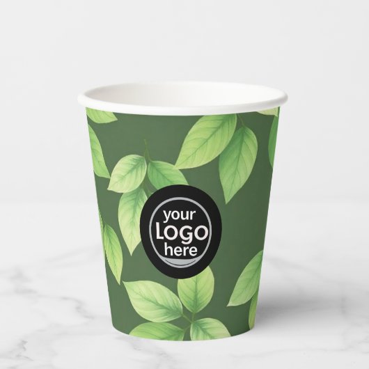 Green Leaf Paper Cup - Aangepaste Logo Papieren Bekers (Voorkant)