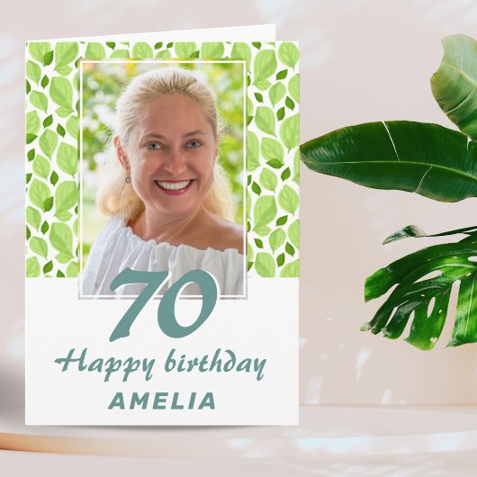 Green Leaf Pattern Botanical 70th Birthday Foto Kaart