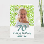 Green Leaf Pattern Botanical 70th Birthday Foto Kaart (Voorkant)