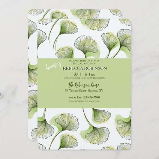 Green Leaf Pattern Invitation Kaart (Voorkant / Achterkant)