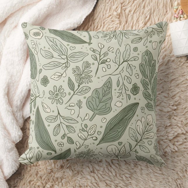 Green Leaf Pattern Throw Pillow | Botanical Nature Kussen (Deken)