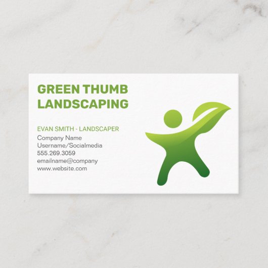 Green Leaf Person Logo | Tuinieren Visitekaartje (Voorkant)