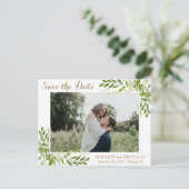 Green Leaf Photo Wedding Save the Date Briefkaart (Staand voorkant)