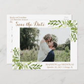 Green Leaf Photo Wedding Save the Date Briefkaart (Voorkant / Achterkant)