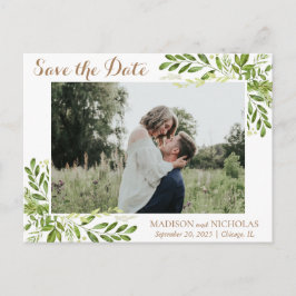 Green Leaf Photo Wedding Save the Date Briefkaart