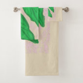 Green Leaf Pink Splatter Waterverf Badhanddoek Set Bad Handdoek (Insitu)