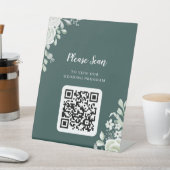 Green Leaf QR Code Trouwprogramma voetstuk Reclamebord Met Voetstuk (Insitu)