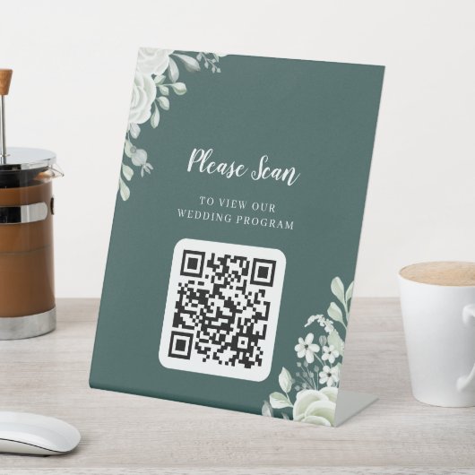 Green Leaf QR Code Trouwprogramma voetstuk Reclamebord Met Voetstuk (Insitu)