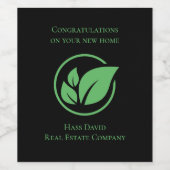 Green leaf Real estate Green black custom Business Wijn Etiket (Enkel label)