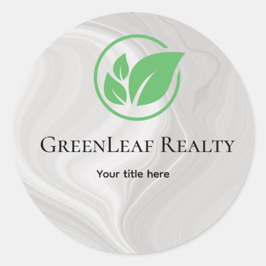 Green leaf Real estate white Marble custom Busines Ronde Sticker (Voorkant)