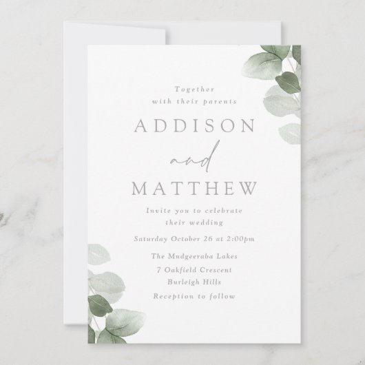 Green Leaf Sage Elegant Modern Wedding Kaart (Voorkant)
