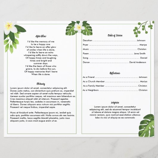 GREEN LEAF | Sjabloon van het begrafenisprogramma (Achterkant)