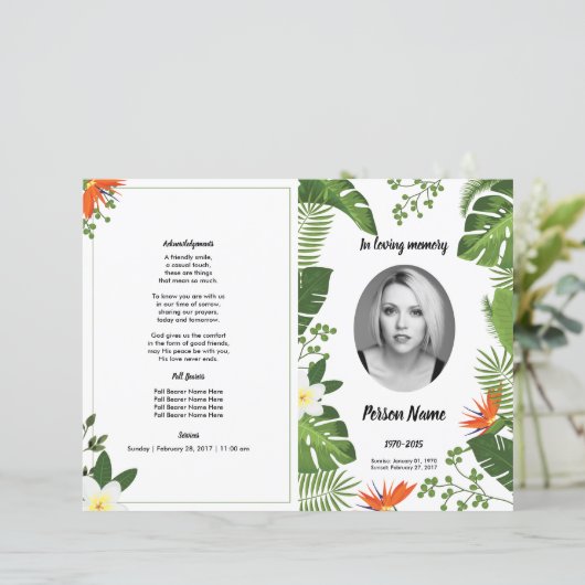 GREEN LEAF | Sjabloon van het begrafenisprogramma (Staand voorkant)