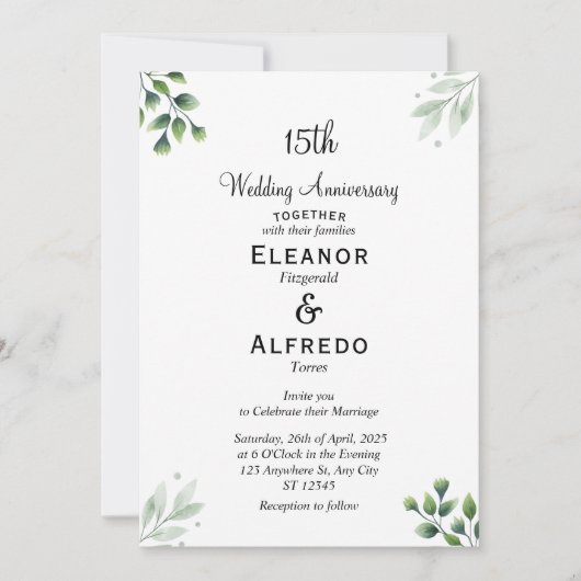 Green Leaf' Standaard 15e bruiloft Jubileum Kaart (Voorkant)