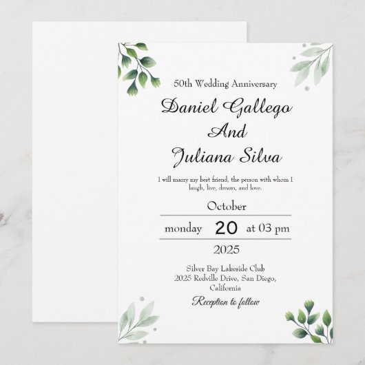 Green Leaf' Standaard bruiloft Jubileum Kaart (Voorkant / Achterkant)