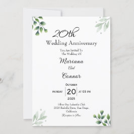 Green Leaf' Standard 20th Wedding Anniversary  Kaart