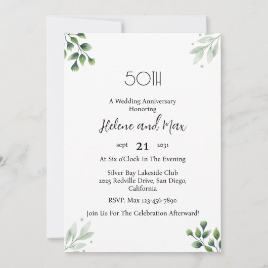 Green Leaf' Standard 50th Wedding Anniversary  Kaart (Voorkant)