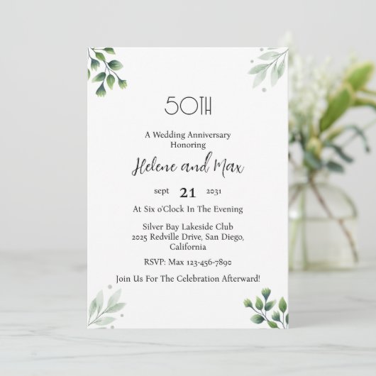 Green Leaf' Standard 50th Wedding Anniversary  Kaart (Staand voorkant)
