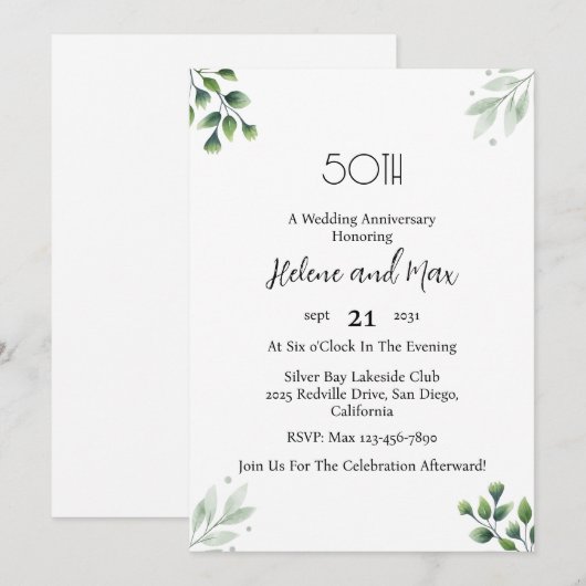 Green Leaf' Standard 50th Wedding Anniversary  Kaart (Voorkant / Achterkant)