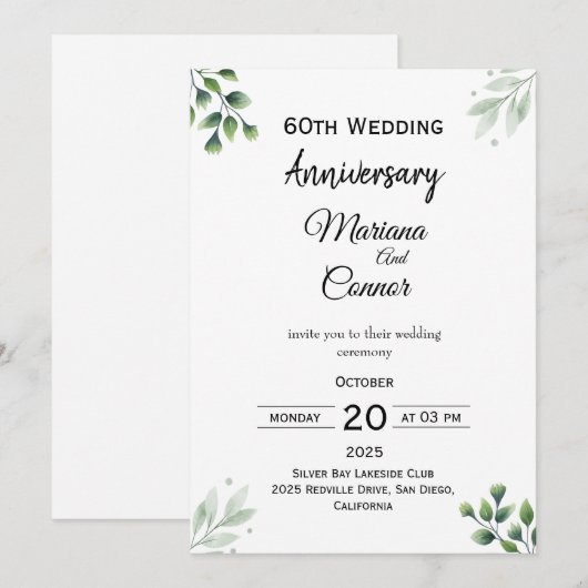 Green Leaf' Standard 60th Wedding Anniversary  Kaart (Voorkant / Achterkant)