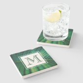 Green Leaf Tropical Forest Natuur Foto Monogram Stenen Onderzetter (Zijkant)