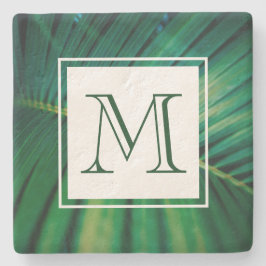Green Leaf Tropical Forest Natuur Foto Monogram Stenen Onderzetter