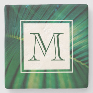 Green Leaf Tropical Forest Natuur Foto Monogram Stenen Onderzetter