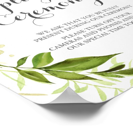 Green Leaf Unplugged Ceremony Sign Rustic Greenery Poster (Hoek)