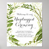 Green Leaf Unplugged Ceremony Sign Rustic Greenery Poster (Voorkant)