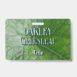 Green Leaf Vein Detail Aangepaste naam en Afbeeldi Badge