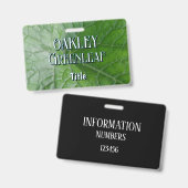 Green Leaf Vein Detail Aangepaste naam en Afbeeldi Badge (Voor- en achterkant)