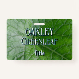 Green Leaf Vein Detail Aangepaste naam en Afbeeldi Badge