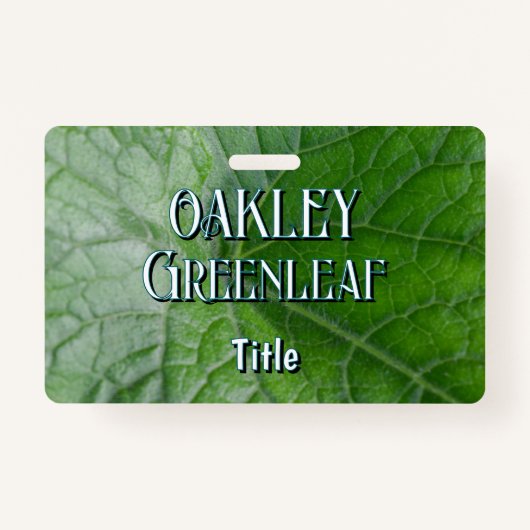 Green Leaf Vein Detail Aangepaste naam en Afbeeldi Badge (Voorkant)