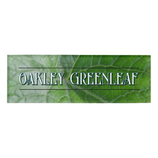 Green Leaf Vein Detail Aangepaste naam en Afbeeldi Naambadge (Voorkant)