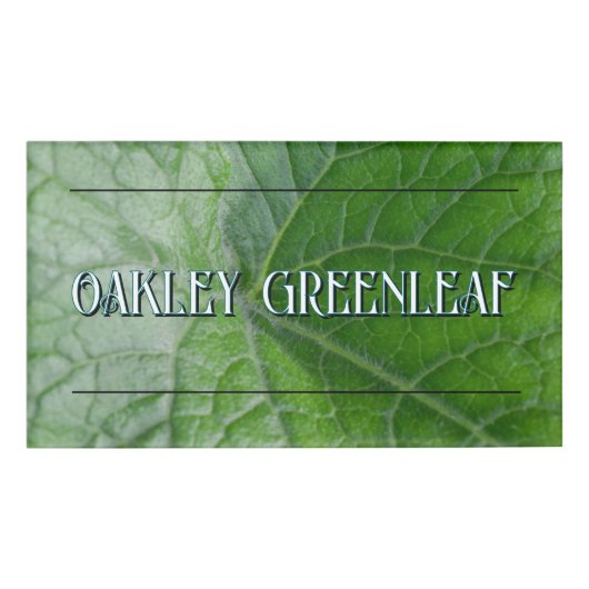 Green Leaf Vein Detail Aangepaste naam en Afbeeldi Naambadge (Voorkant)