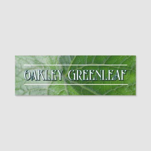 Green Leaf Vein Detail Aangepaste naam en Afbeeldi Naamplaatje (Voorkant)