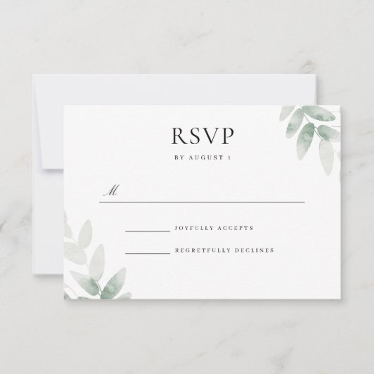 Green Leaf Waterverf Elegante bruiloft RSVP Kaartje (Voorkant)