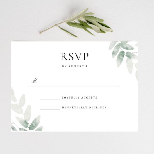 Green Leaf Waterverf Elegante bruiloft RSVP Kaartje