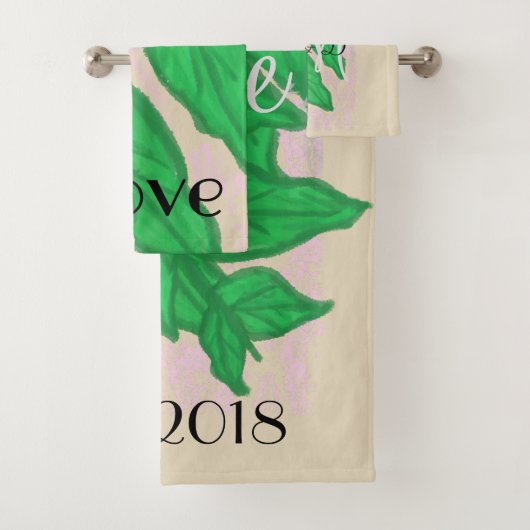 Green Leaf Waterverf Monogrammed Badhanddoek Set Bad Handdoek (Insitu)