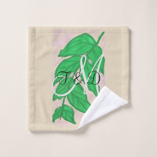 Green Leaf Waterverf Monogrammed Badhanddoek Set Bad Handdoek (Wasdoekje)