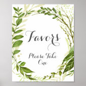 Green Leaf Wedding Favors Sign, Rustic Greenery Poster (Voorkant)