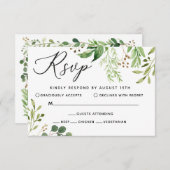 Green Leaf Wedding Response Card RSVP Kaartje (Voorkant / Achterkant)