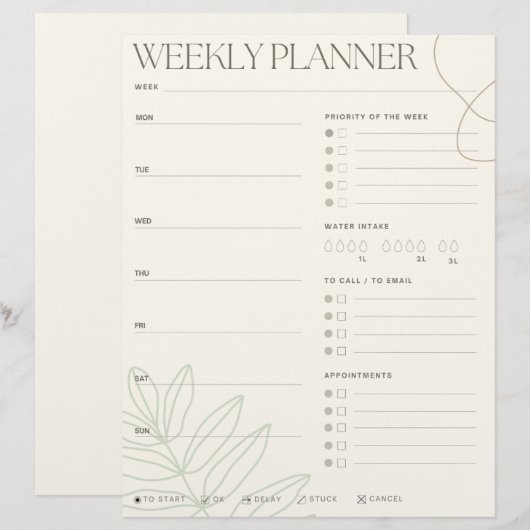 Green Leaf Weekly Planner (Voorkant / Achterkant)