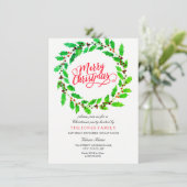 Green Leaf Wreate Family Kerstparty nodigt uit Kaart (Staand voorkant)